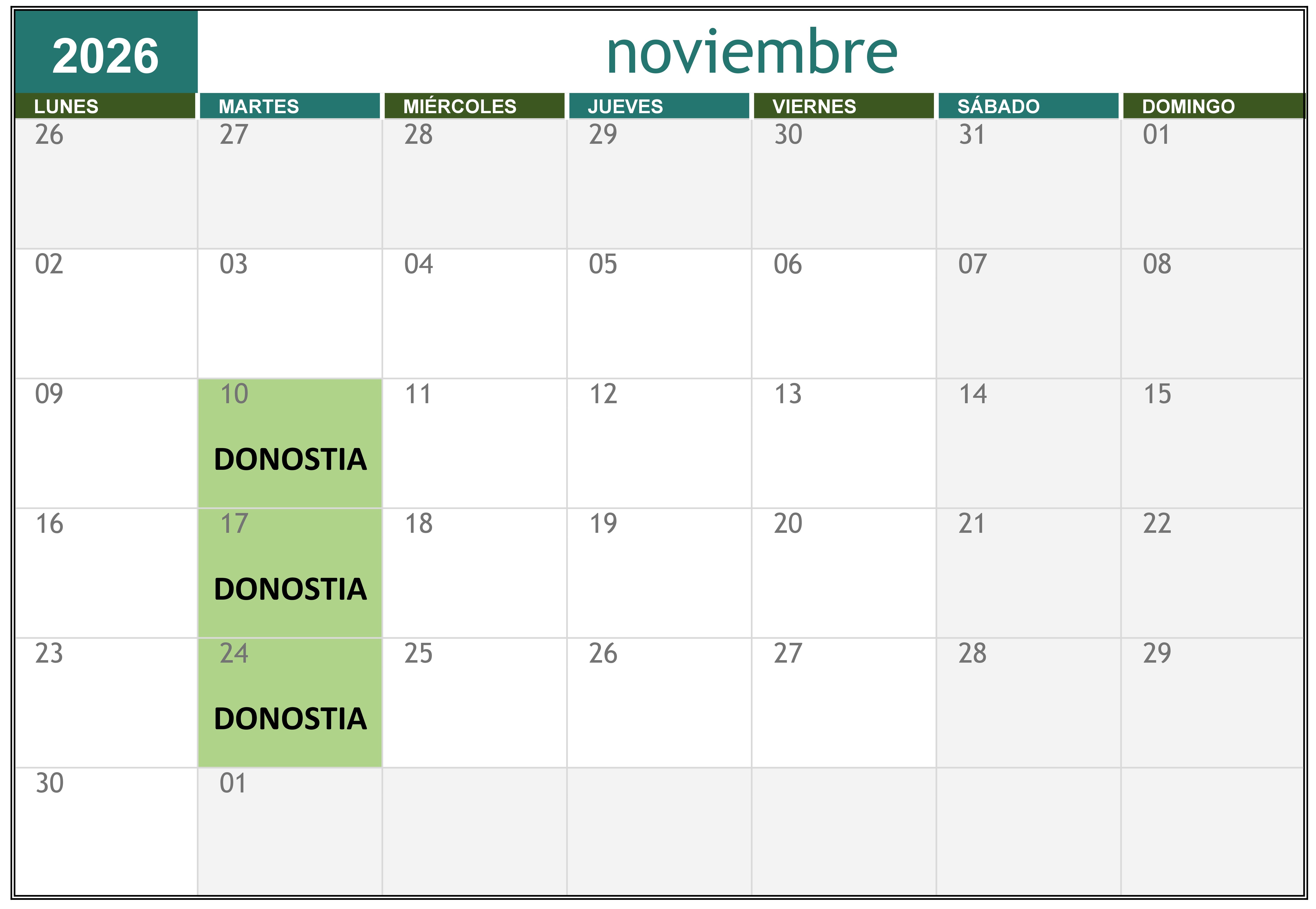 Acoso. Calendario.
