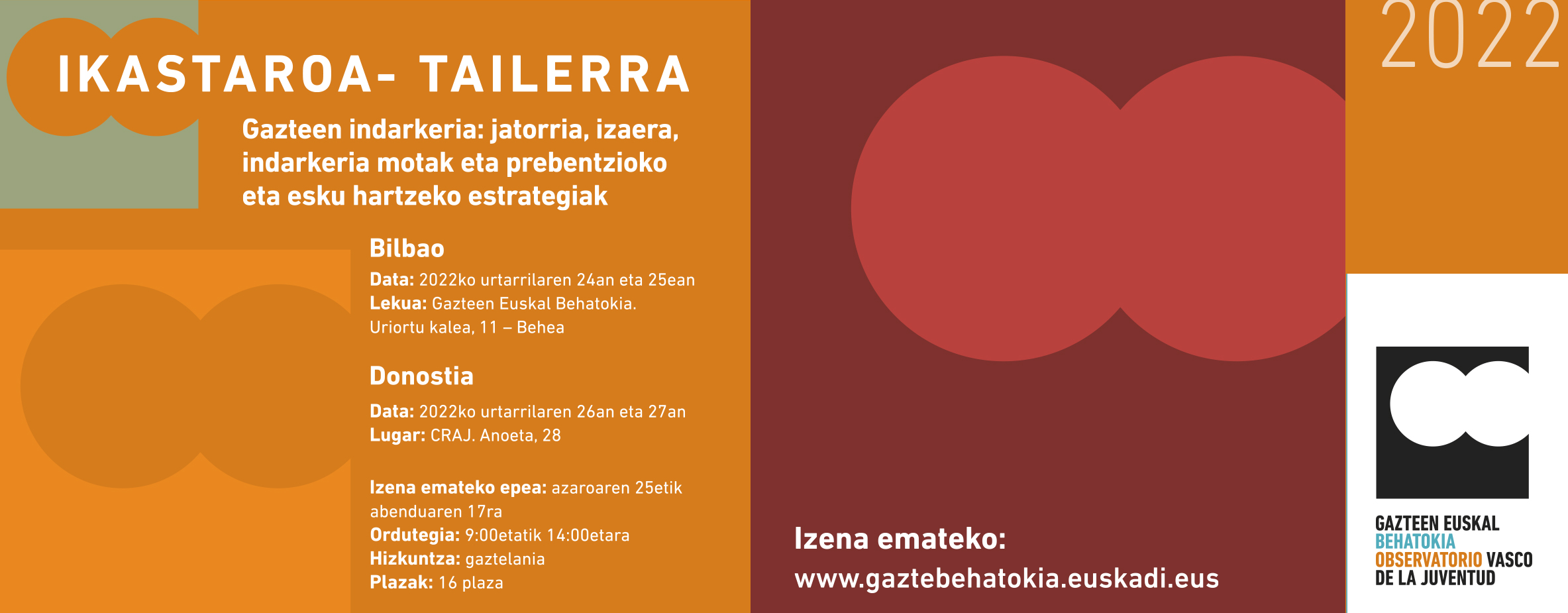 Ikastaroa- Tailerra: ‘Gazteen indarkeria: jatorria, izaera, indarkeria motak eta prebentzioko eta esku hartzeko estrategiak’